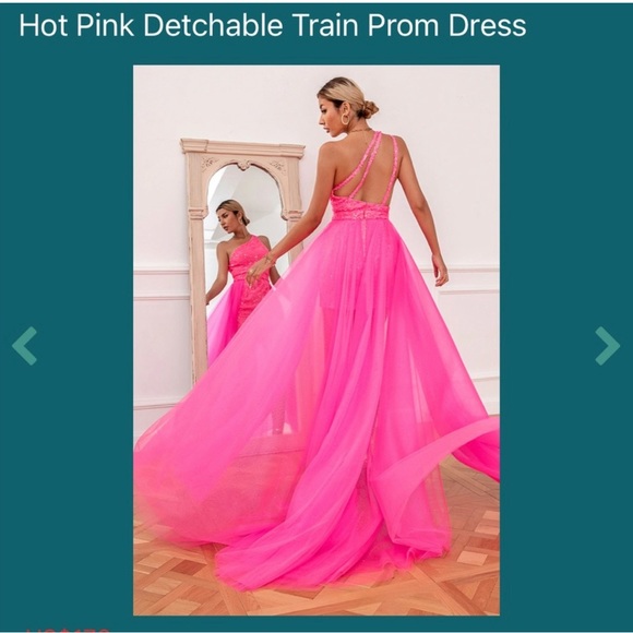 Hot pink prom dress with detachable train - Picture 5 of 6